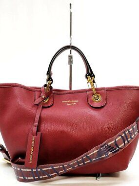 EMPORIO ARMANI Red Bordeaux Shopper Tote Bag 2way EA Crossbody Strap